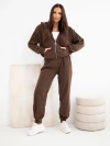 Women’s ribbed viscose set with a hoodie and pants brown