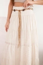 Maxi-Damenrock aus Baumwolle mit Ajourstickerei und elastischem Bund beige