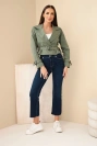 Women’s viscose short double-breasted jacket with belt and lapels khaki
