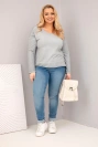 Moteriška Plus Size marškinėliai su V formos iškirpte ir ilgesne nugarėle pilka