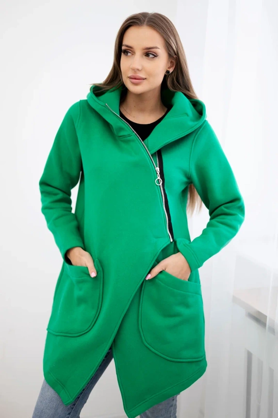 Isoliertes Sweatshirt mit asymmetrischem Reißverschluss hellgrün