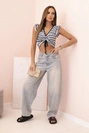 Damenbluse mit Raffung und Volant blau