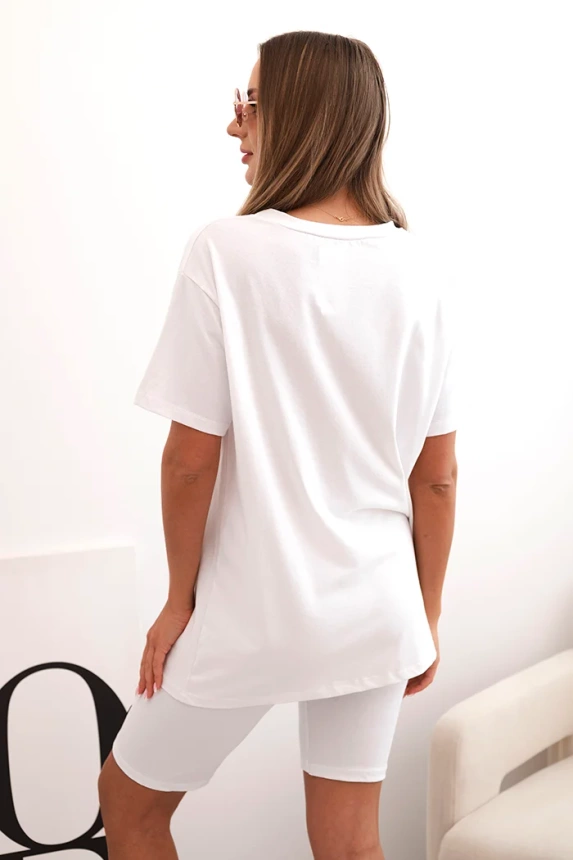 Women's cotton set with short sleeves and shorts white