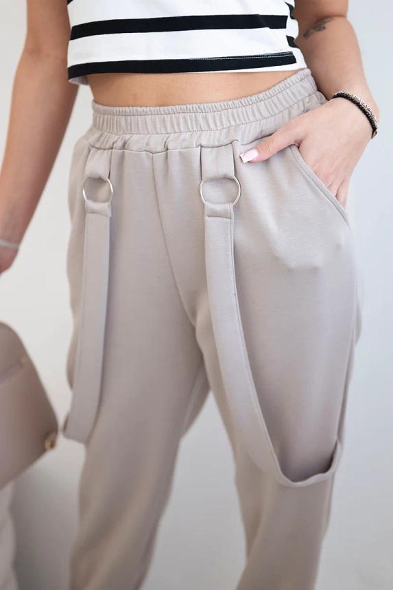 Trousers with decorative stripes buttery-fabric dark beige