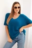 Women's sweater made of soft fleece with a V-neck short sleeves sea color