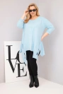 Dámská bavlněná blůza Plus Size s asymetrickým lemem a výřezy modrá