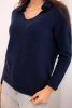 Women's sweater made of baby alpaca with a collar and V-neck navy blue