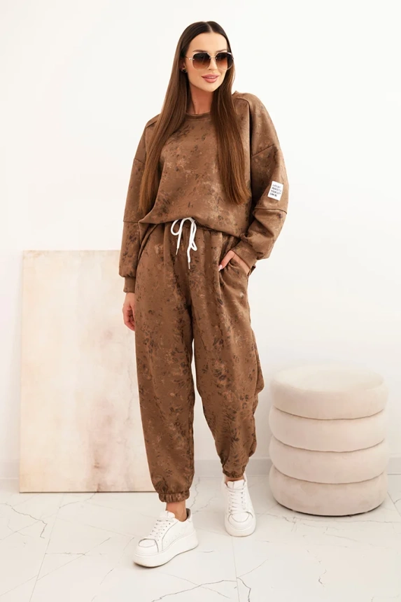Oversize Damen Jogginganzug aus Viskose mit verlängerter Bluse und Used-Effekt camelowy