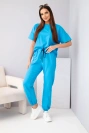 Women's cotton set short-sleeve top and sweatpants turquoise
