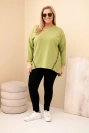 Women's Plus Size cotton blouse with rolled-up sleeves and leopard print trim olive