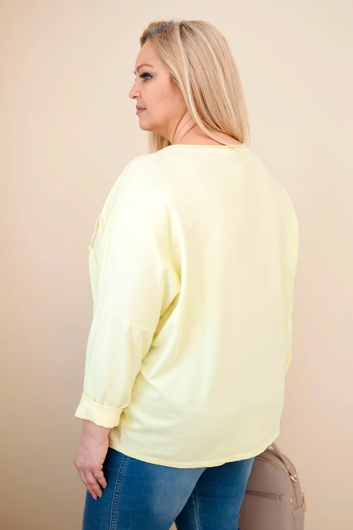 Women's cotton Plus Size blouse with a V-neck yellow