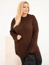 Dámsky sveter Plus Size s vrkočovým vzorom hnedý