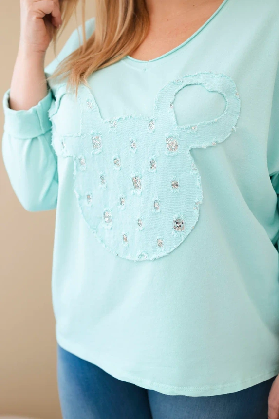 Dámská bavlněná blůza Plus Size s výstřihem do V mátová