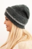 Women's winter fluffy hat with pearls and decorative weave graphite