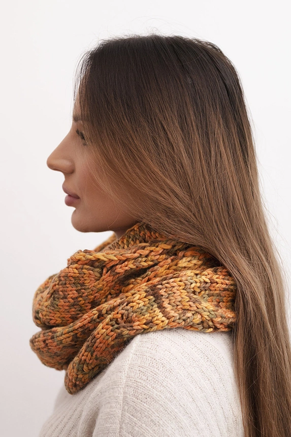 Women's chunky melange wool winter wrap KN24 mustard