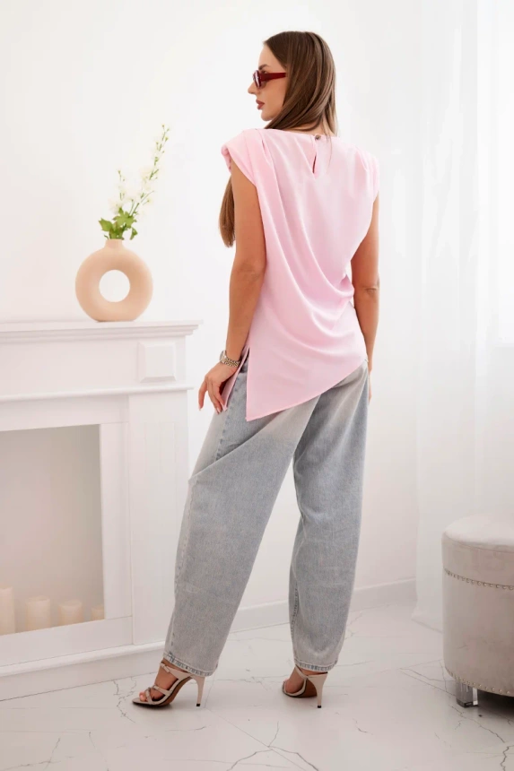 Elegantní dámská halenka s volánky a asymetrickým střihem Candy růžová