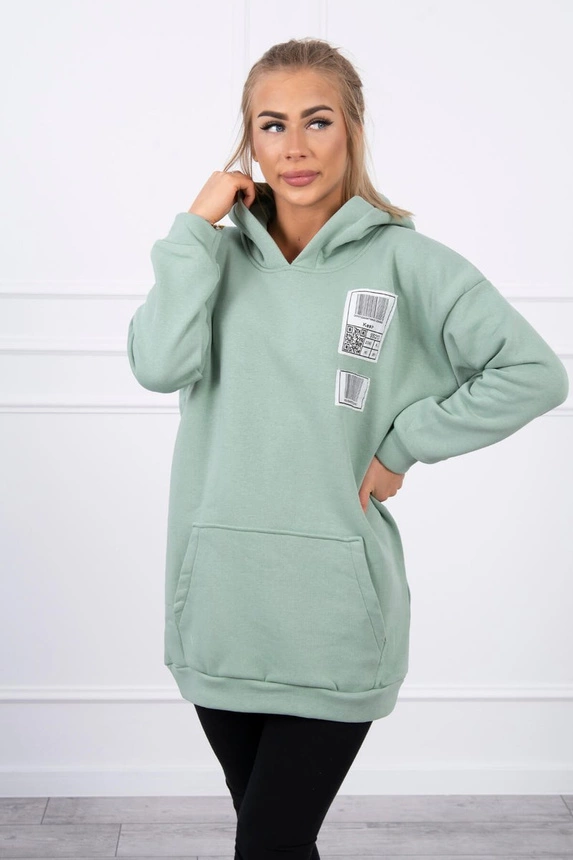 Sweatshirt mit Kapuze und Aufnähern dunkel mint