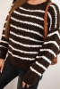 Women's loose-fitting striped sweater with wool brown