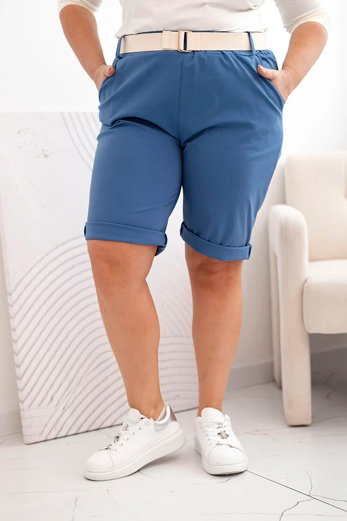 Dámske bavlnené šortky Plus Size s opaskom denim