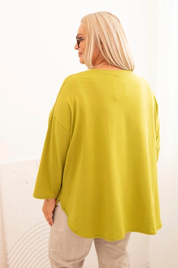 Dámska blúzka Plus Size z bavlnou s vreckom a zrolovaným rukávom kiwi