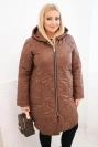 Moteriška Plus Size žieminė pamušalinė striukė su gobtuvu šokoladinė
