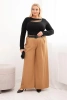 Women's Plus Size pants with wide legs and a belt camel