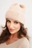 Women's winter fluffy hat with decorative button beige
