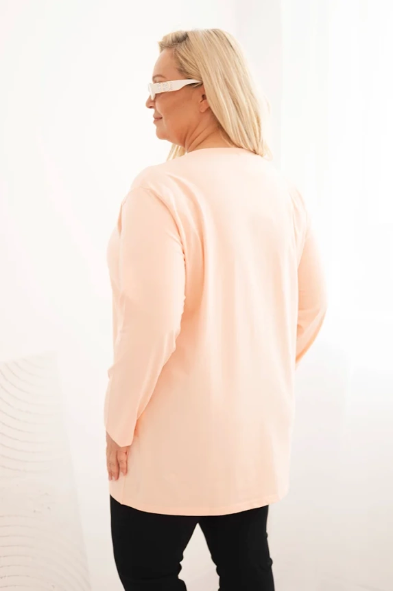 Bluzka damska Plus Size z dekoltem V i długim rękawem morelowa