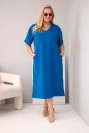 Dámské bavlněné šaty Plus Size s výstřihem do V chrpově modrá