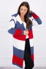 Three-color striped sweater ecru+jeans+red