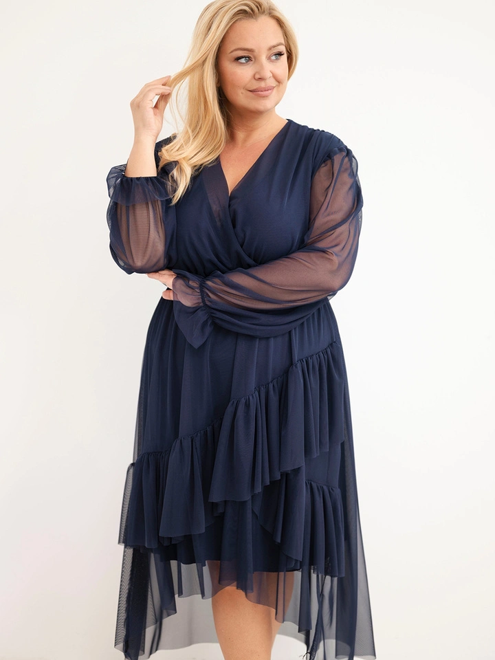 Sukienka damska Plus Size kopertowa z dodatkiem wiskozy granatowa