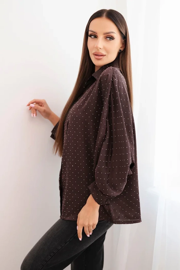 Dámská elegantní blůza z viskózy s knoflíky a límečkem hnědá