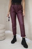 Waxed trousers with a belt burgundy