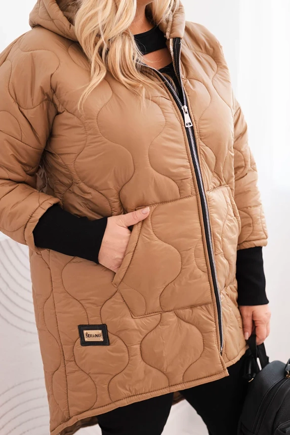 Damen Winterjacke Plus Size gesteppte mit Kapuze camel