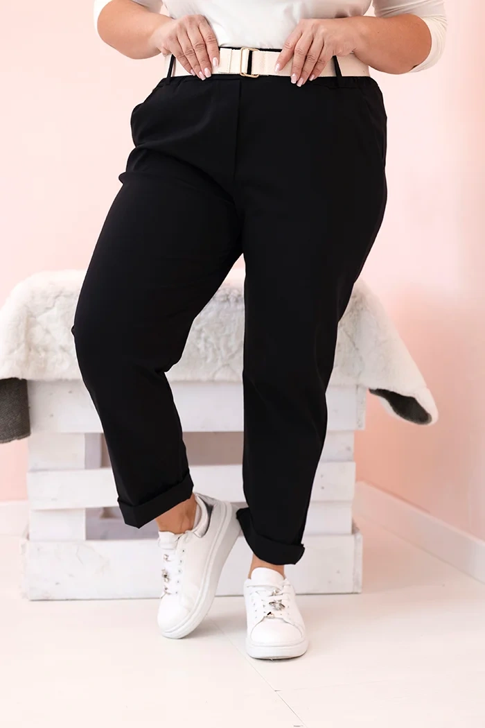 Spodnie damskie Punto Milano Winter Plus Size z paskiem czarne