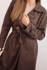 Women's suede coat tied at the waist with a collar and buttons brown
