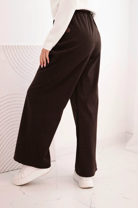 Women's wide-leg pants with a belt brown