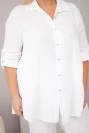 Dámsky mušelínový komplet Plus Size s košeľou zapínanou na gombíky a nohavicami so širokým strihom biely