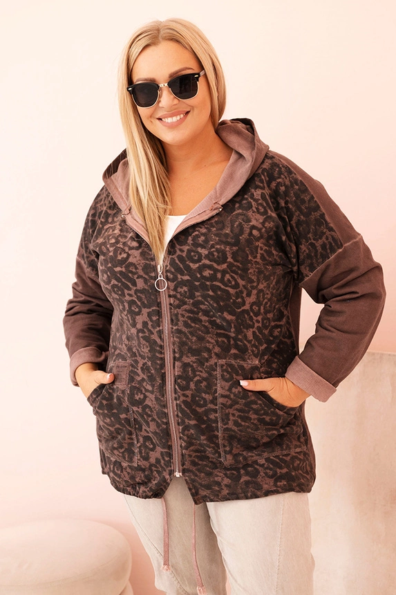Women's Plus Size zip-up hoodie distressed brown