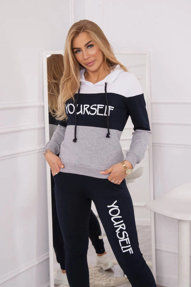 Komplet z nadrukiem Yourself biały+granatowy