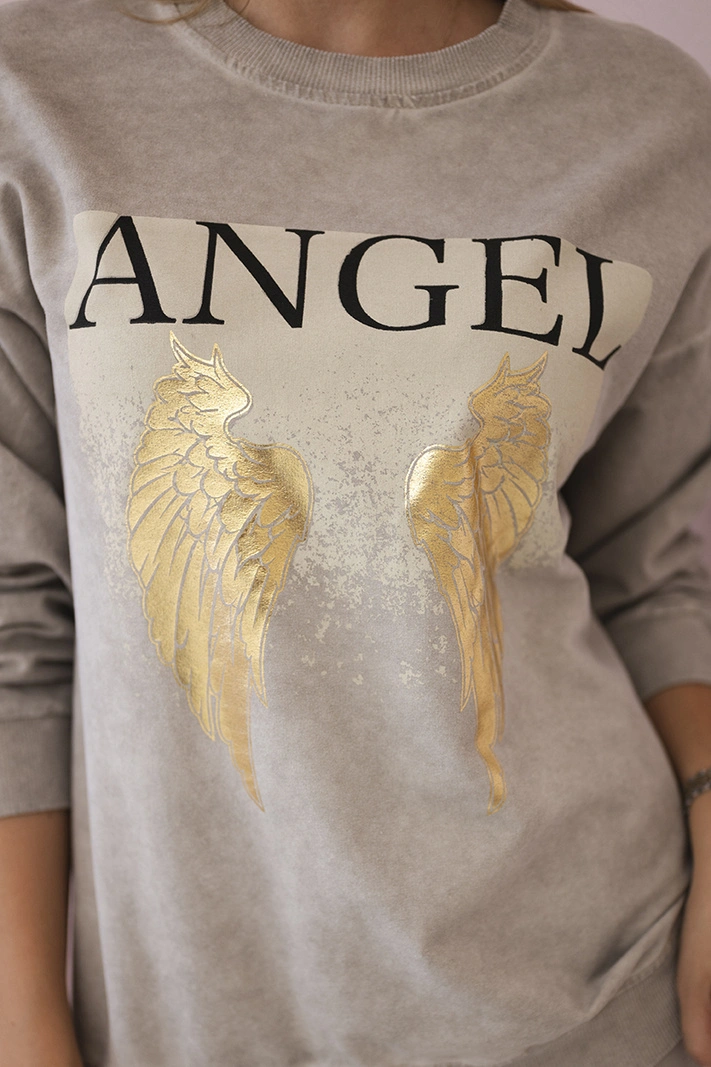 Medvilnės komplektas Angel džemperio + kelnės smėlio spalva