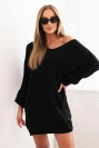 Dámské svetrové šaty Plus Size vlněné s výstřihem do V černá