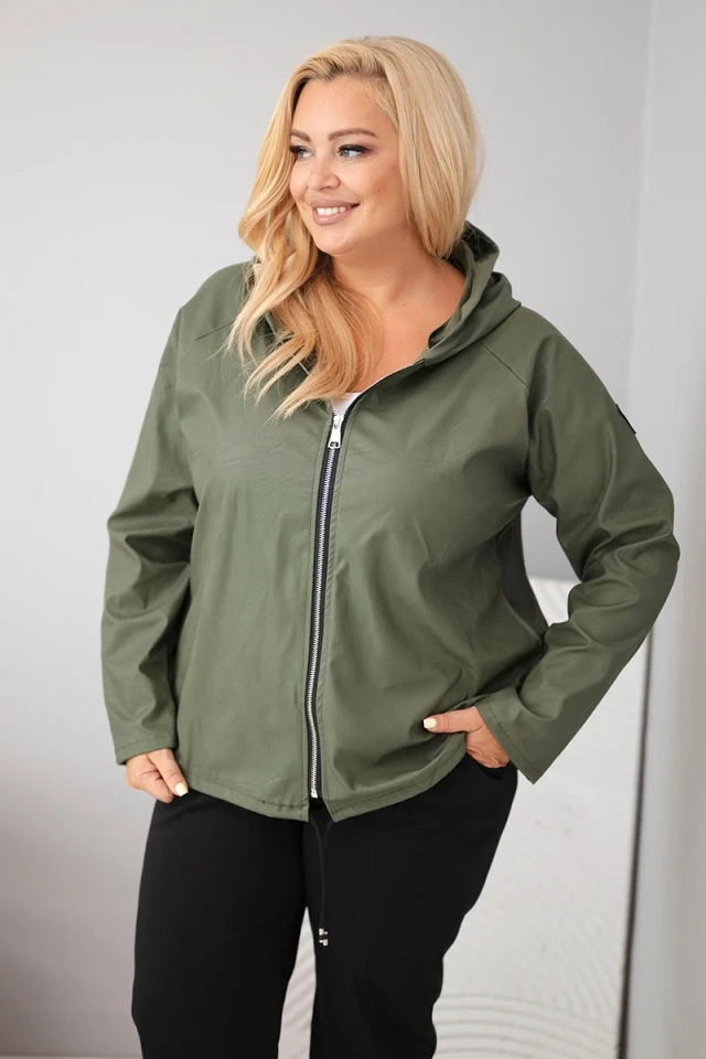 Kurtka damska Plus Size z kapturem i regulowanym dołem khaki