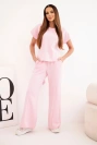 Women's buttery-soft set with a short-sleeve top and wide-leg pants candy pink