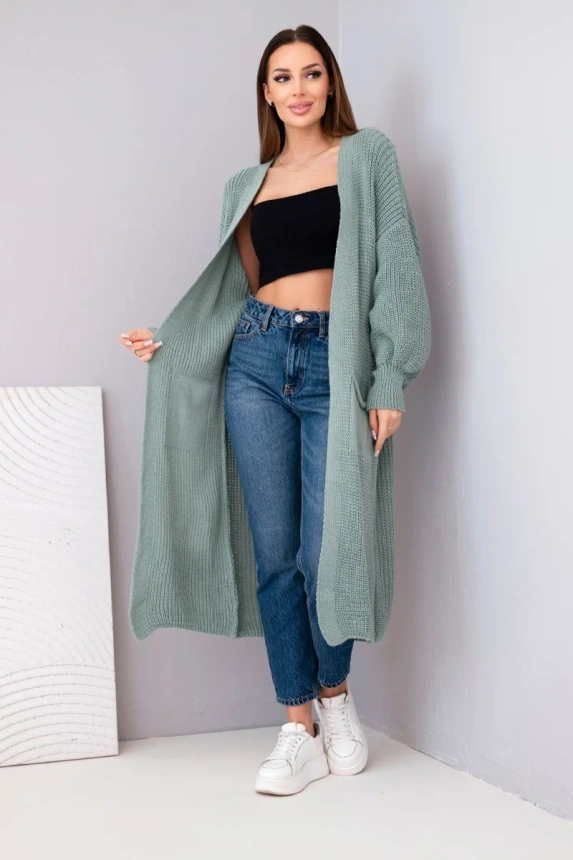 Sweater long cardigan dark mint
