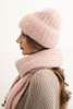 Women's set hat and long scarf made of soft yarn powder pink