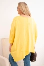 Moteriška medvilninė bluzka Plus Size su asimetriniu apačiu ir V formos iškirpte geltona