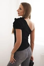 Dámska bavlnená blúzka na jedno rameno s volánom čierna