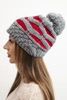 Women's winter knitted hat with pompom and cable knit pattern K466 gray