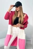 Sweter z wełną trzykolorowy fuksja+ecru+jasny różowy